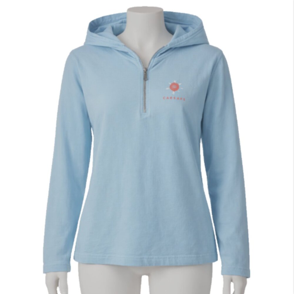 Caesars Hoodie Women XL Blue Quarter‎ Zip Sun Graphic Cotton Made in USA Vintage
